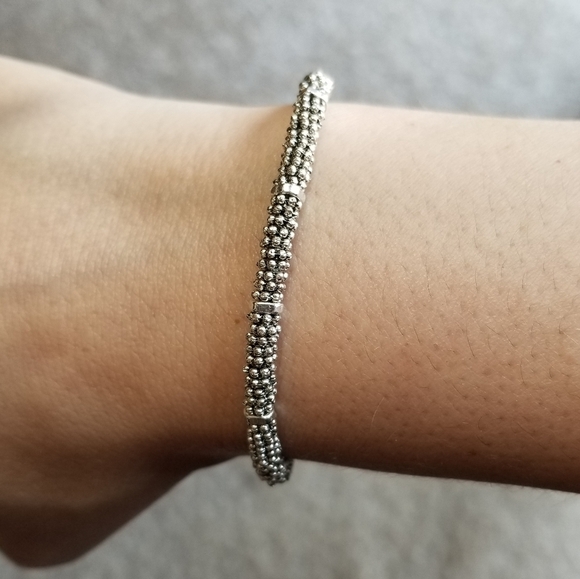 Ladies Beaded Silver Toggle Bracelet - Picture 11 of 12